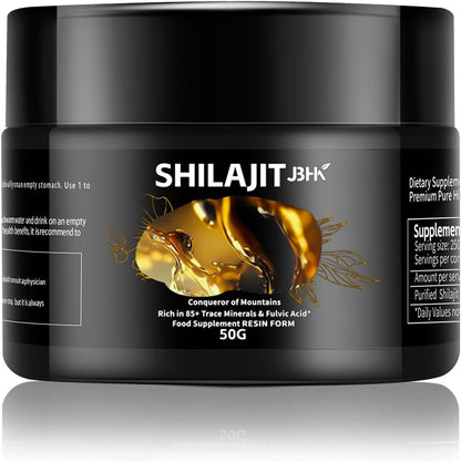 Himalaya Shilajit Original - Resina de Shilajit orgánica del Himalaya rica en más de 85 oligoelementos y ácido fúlvico para concentración, energía e inmunidad, 50 gramos
