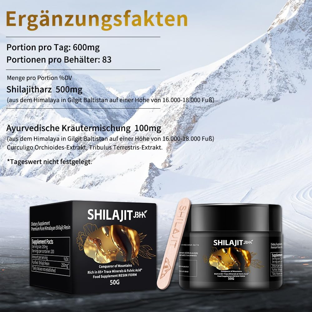 Himalaya Shilajit Original - Resina de Shilajit orgánica del Himalaya rica en más de 85 oligoelementos y ácido fúlvico para concentración, energía e inmunidad, 50 gramos