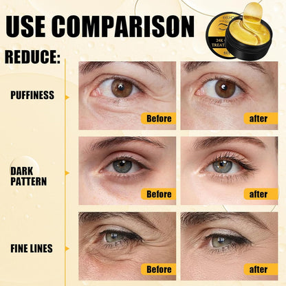 60 almohadillas para los ojos de oro de 24 quilates, hidratantes, antiarrugas, círculos oscuros y hinchazón, para uso diario