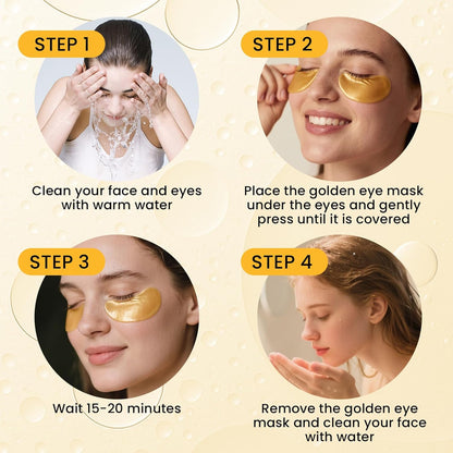 60 almohadillas para los ojos de oro de 24 quilates, hidratantes, antiarrugas, círculos oscuros y hinchazón, para uso diario
