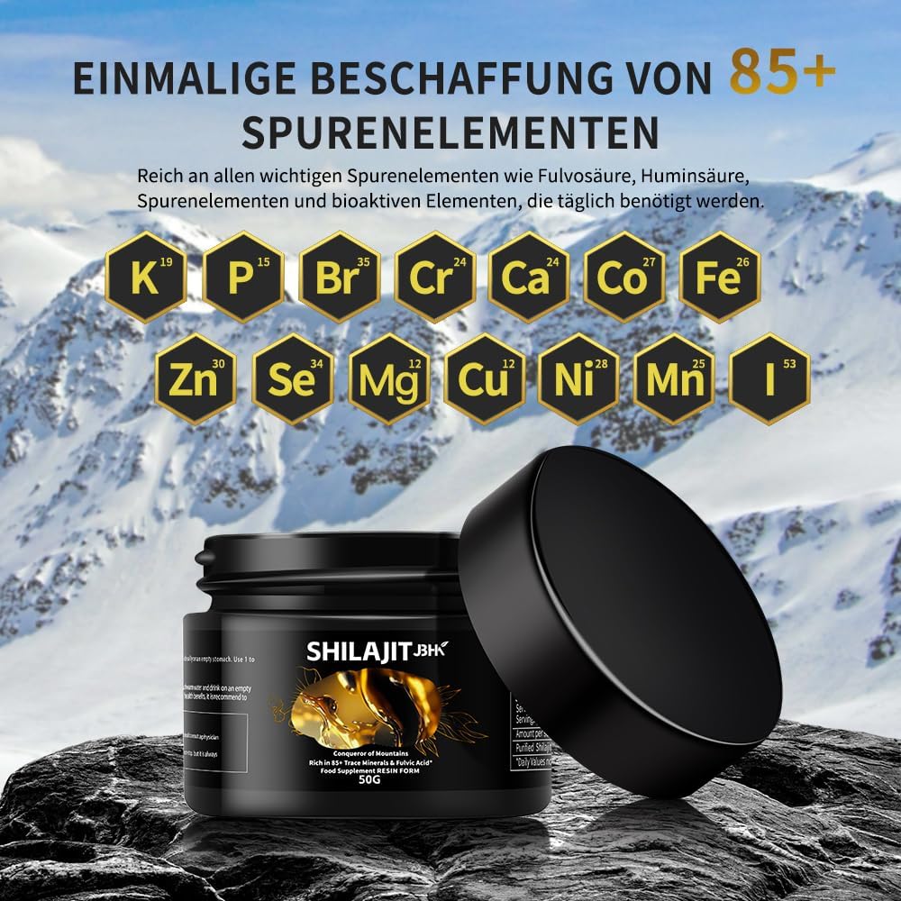 Himalaya Shilajit Original - Resina de Shilajit orgánica del Himalaya rica en más de 85 oligoelementos y ácido fúlvico para concentración, energía e inmunidad, 50 gramos