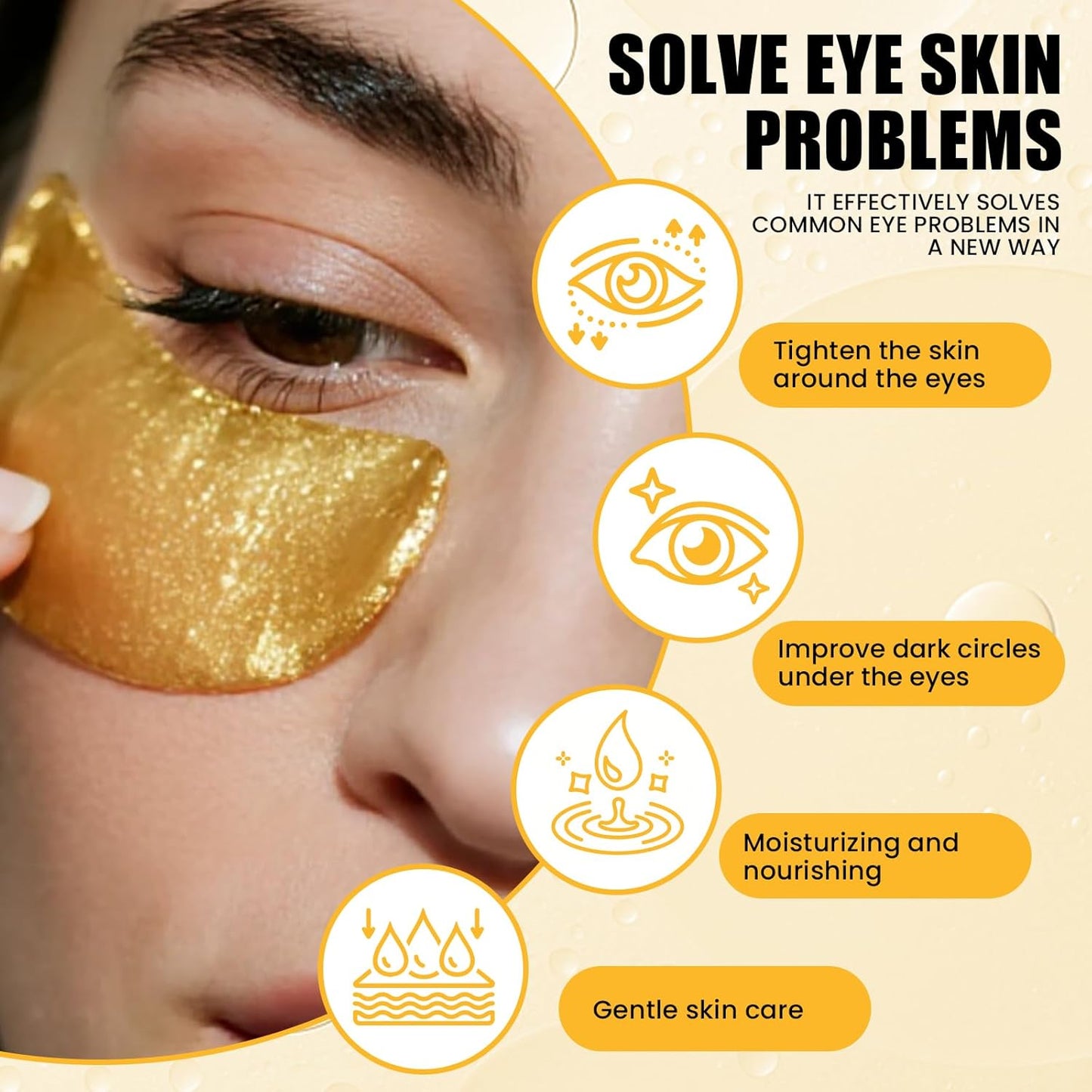 60 almohadillas para los ojos de oro de 24 quilates, hidratantes, antiarrugas, círculos oscuros y hinchazón, para uso diario