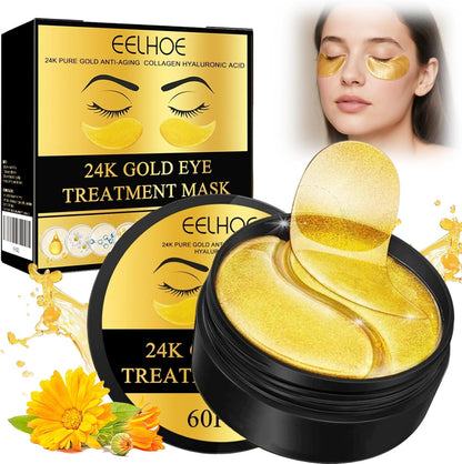 60 almohadillas para los ojos de oro de 24 quilates, hidratantes, antiarrugas, círculos oscuros y hinchazón, para uso diario